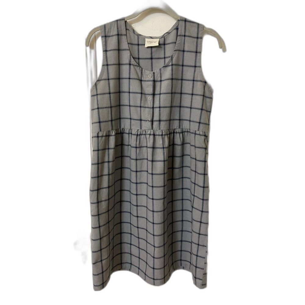 Sleeveless Windowpane Check Mini Dress - Gray/Black